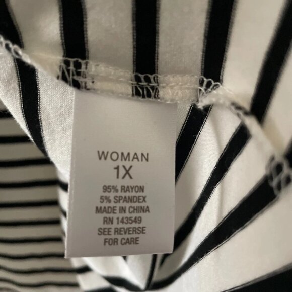 NWT Dressbarn Womens White & Black Striped Print Believe Embroidered Top Size 1X - Picture 4 of 9